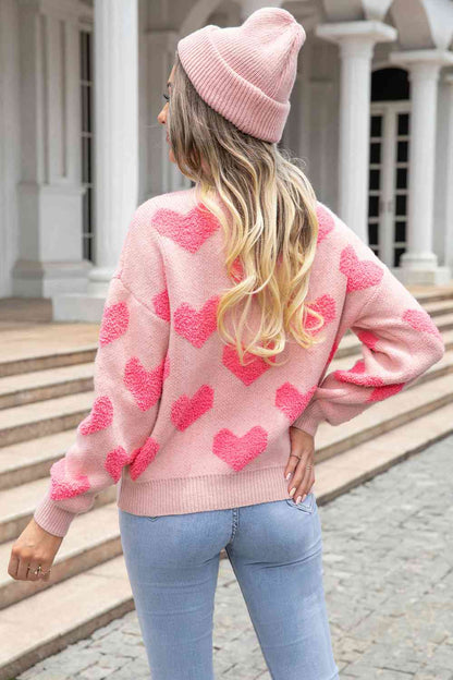 Jersey con cuello redondo y hombros caídos con estampado de corazones