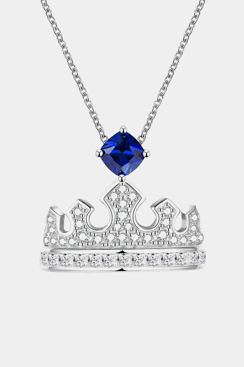 Zircon Lab-Grown Sapphire Crown Shape Pendant Necklace