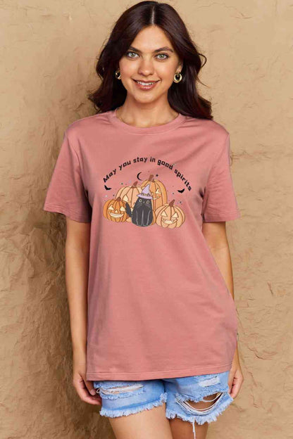 Camiseta de algodón con gráfico de tamaño completo MAY YOU STAY IN GOOD SPIRITS de Simply Love