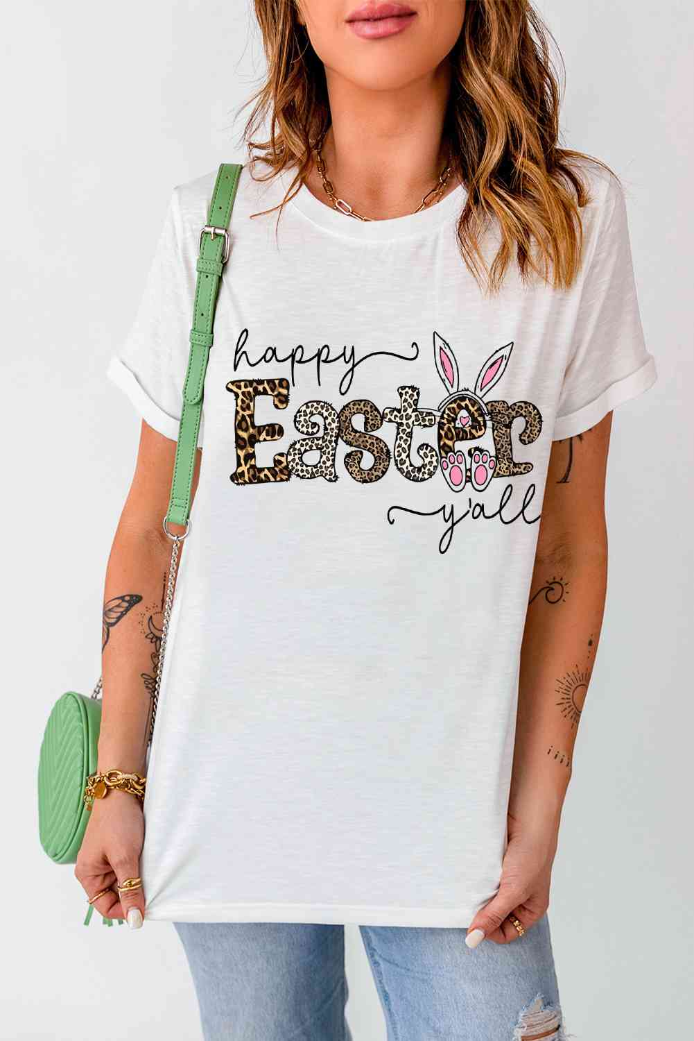 Camiseta con cuello redondo y gráfico HAPPY EASTER Y'ALL