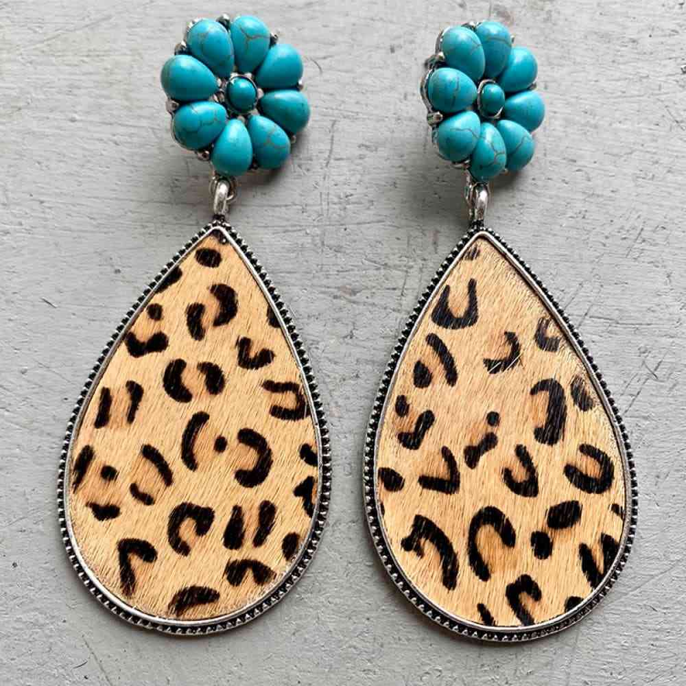 Boucles d'oreilles en forme de goutte de fleur turquoise