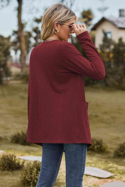 Cardigan à manches longues en tricot torsadé avec poche