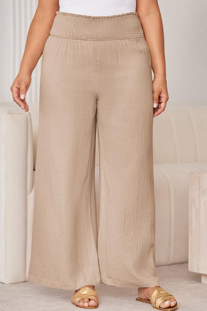 Pantalon Large à Taille Smockée de Grande Taille