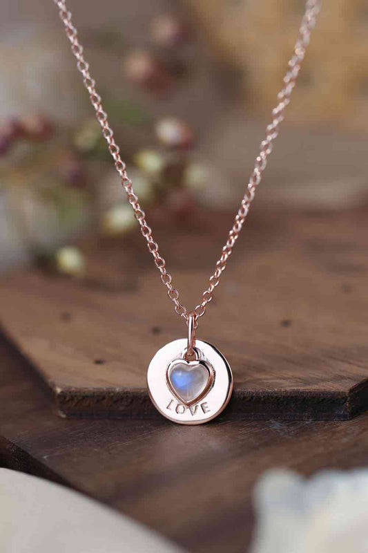 Collier avec pendentif coeur d'amour en pierre de lune en argent sterling 925