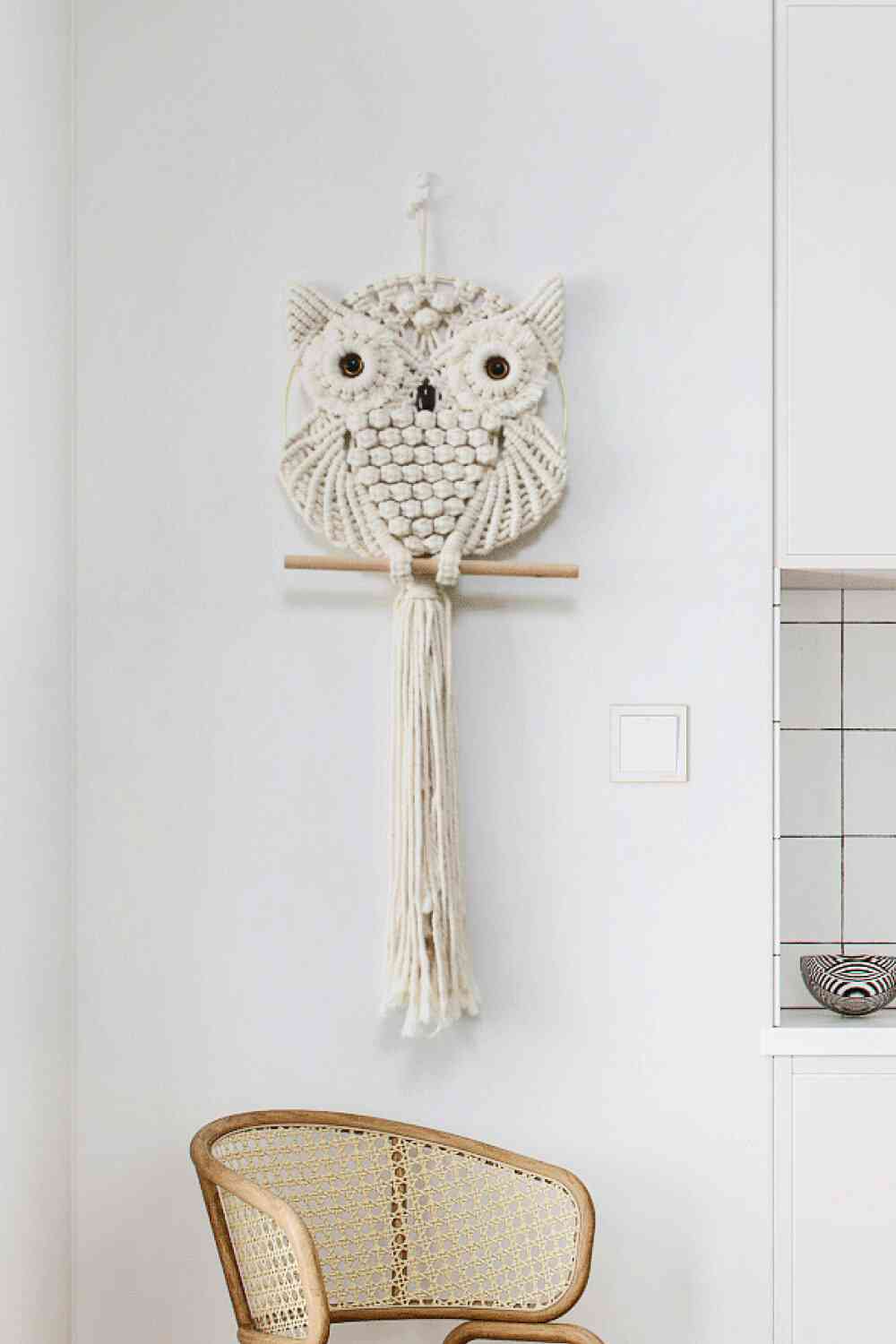 Tenture murale en macramé hibou tissée à la main