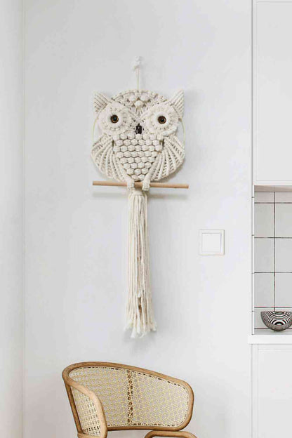 Colgante de pared de macramé de búho tejido a mano