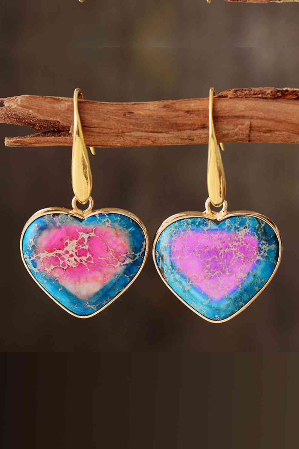 Pendientes colgantes de corazón de piedra natural