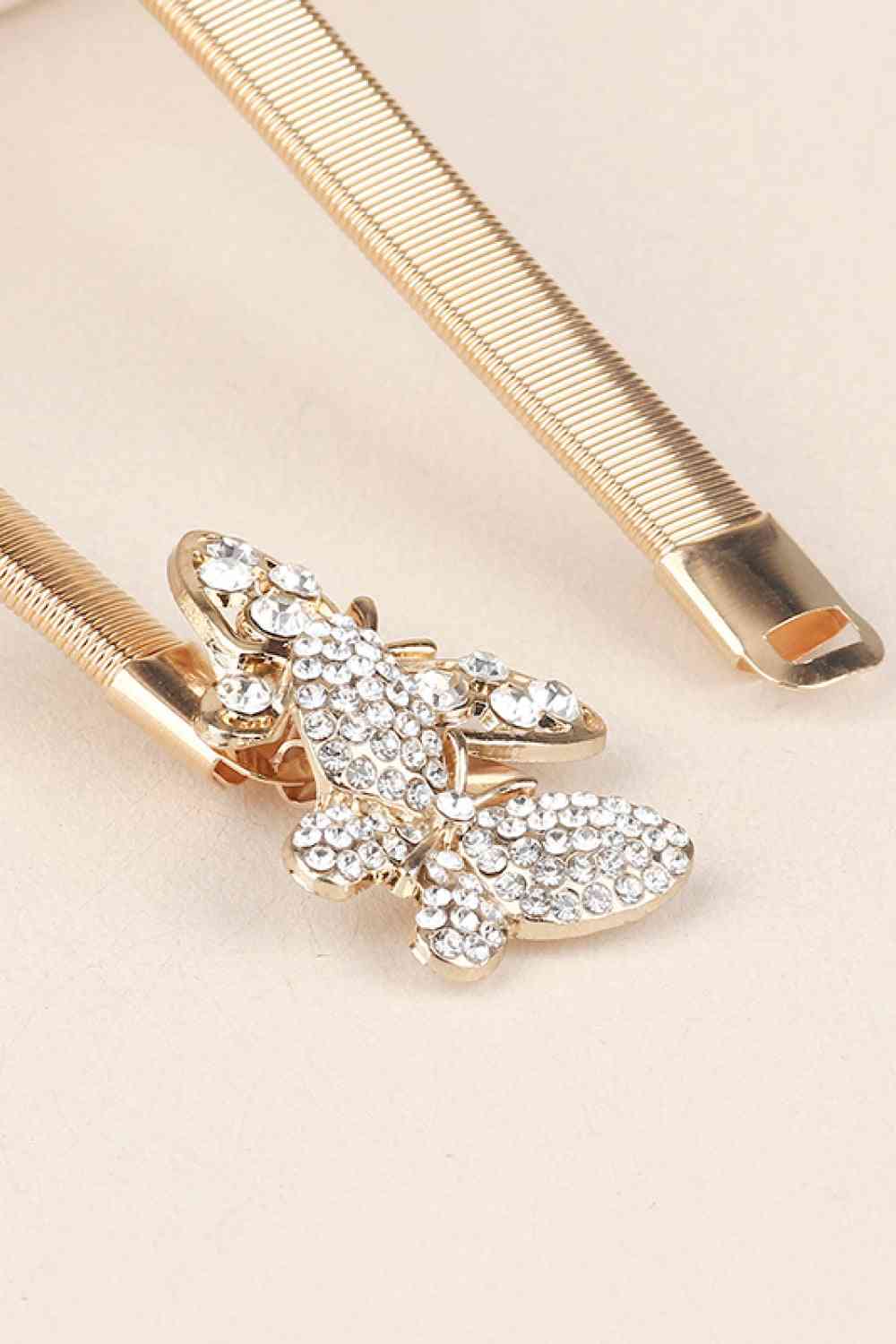 Cinturón de metal elástico con mariposa de diamantes de imitación