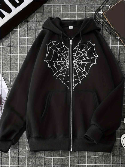 Chaqueta con capucha y estampado de red de araña de manga larga