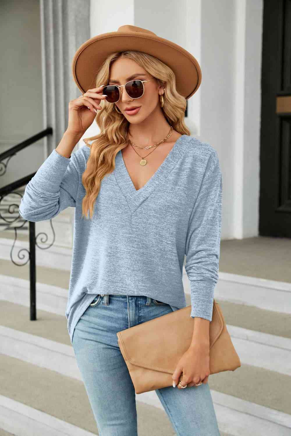 V-Neck Long Sleeve T-Shirt