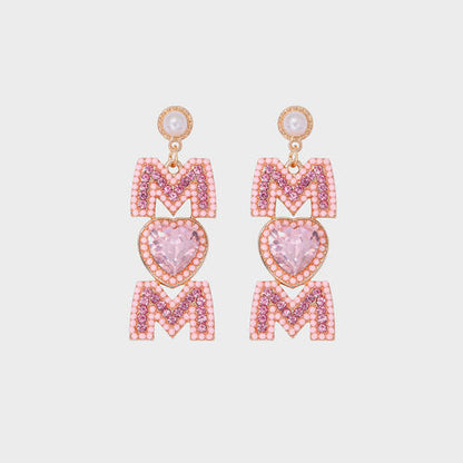 MOM Pearl Rhinestone Alloy Earrings