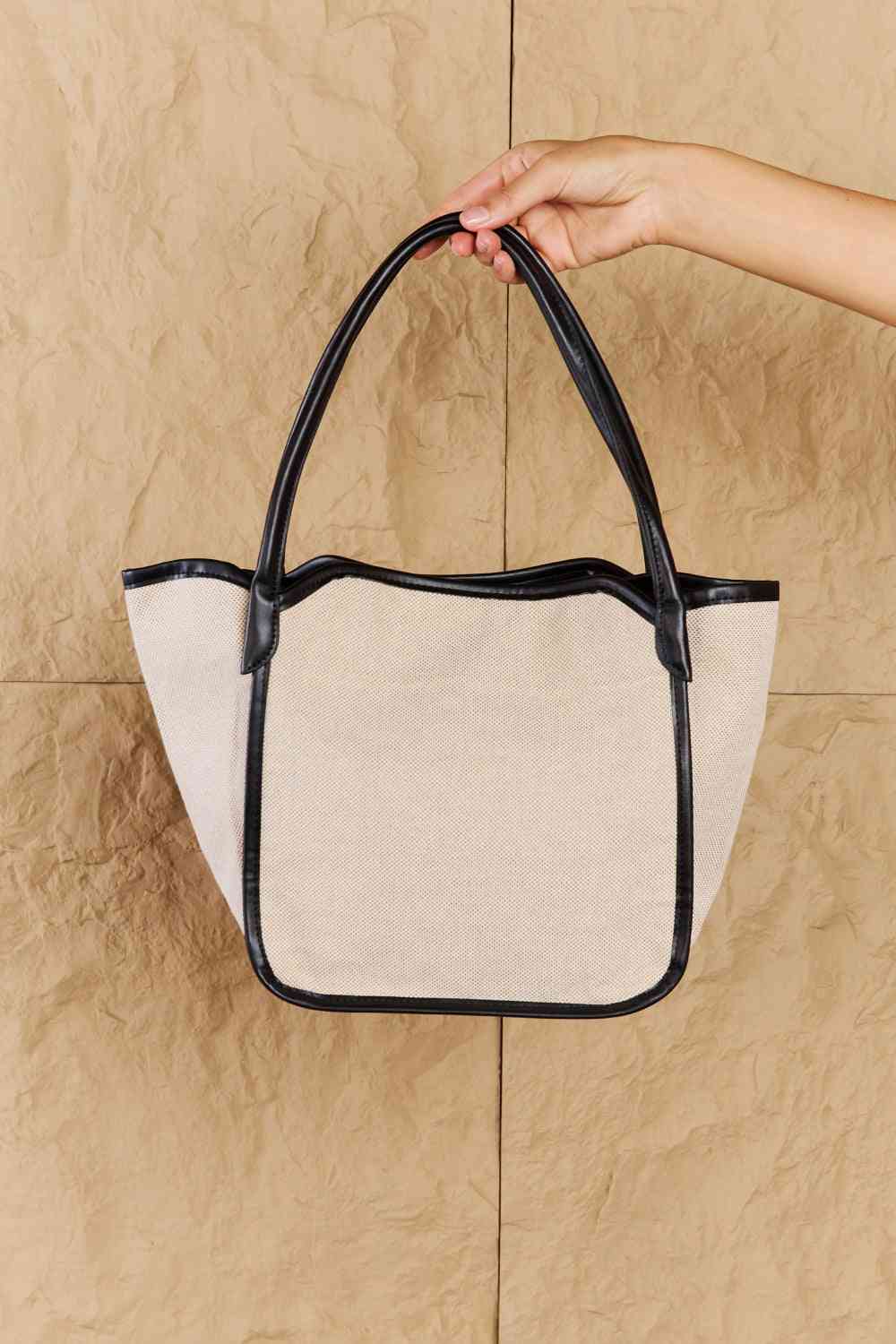 Fame Beach Chic - Sac fourre-tout avec bordure en similicuir - Noir