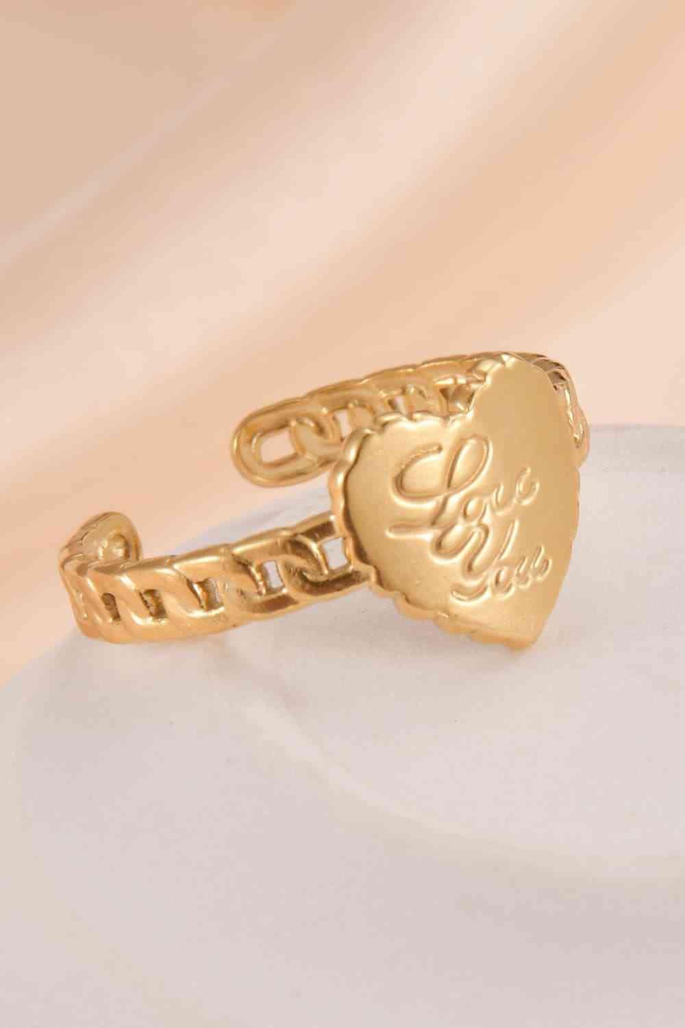 Bague ouverte LOVE YOU plaquée or 14 carats