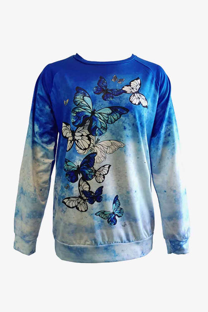 Sudadera con estampado de mariposas y estampado tie-dye de manga raglán