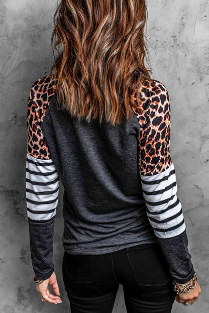 Leopard Striped Raglan Sleeve Top