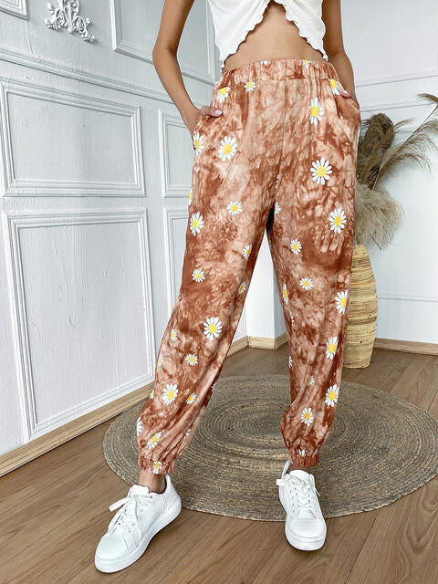 Pantalon de jogging taille haute à imprimé floral