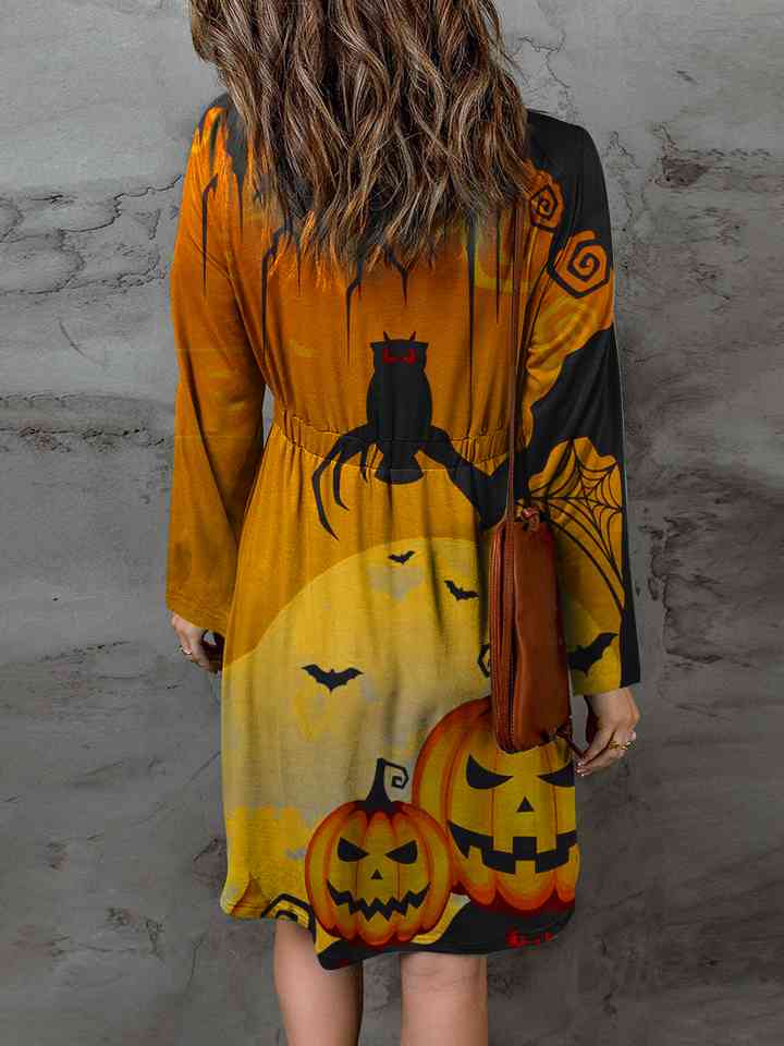 Full Size Halloween Theme Round Neck Puff Sleeve Magic Dress