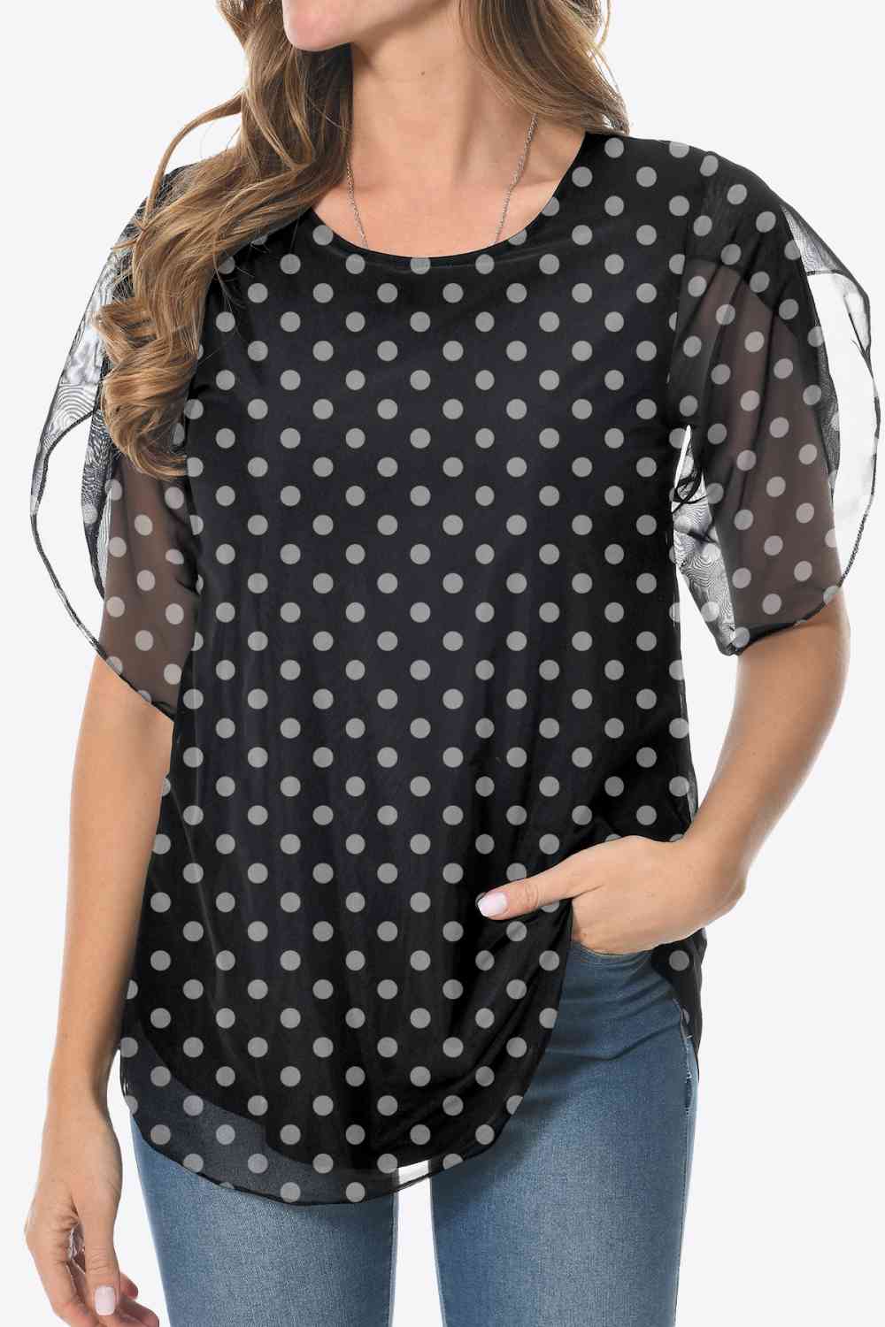 Blusa estampada con cuello redondo y dobladillo redondeado