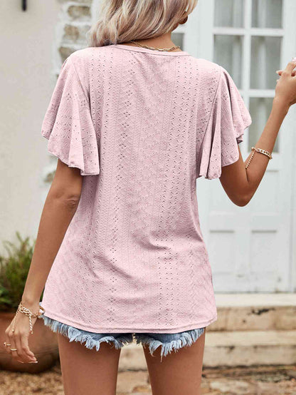 Blusa con cuello redondo y mangas acampanadas