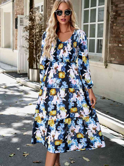 Robe midi smockée à imprimé floral