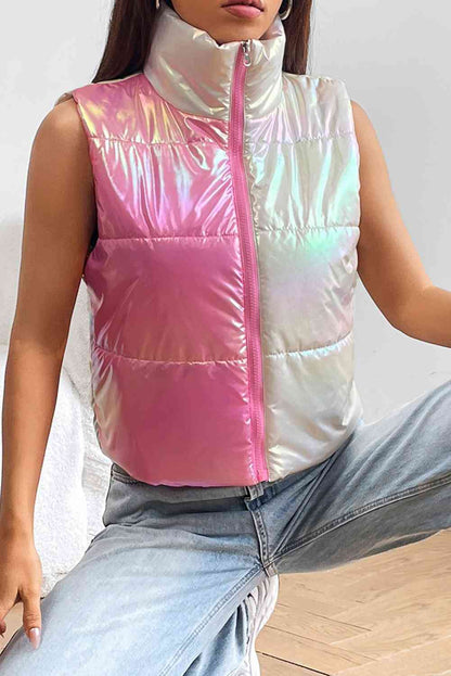 Turtleneck Color Block Sleeveless Vest