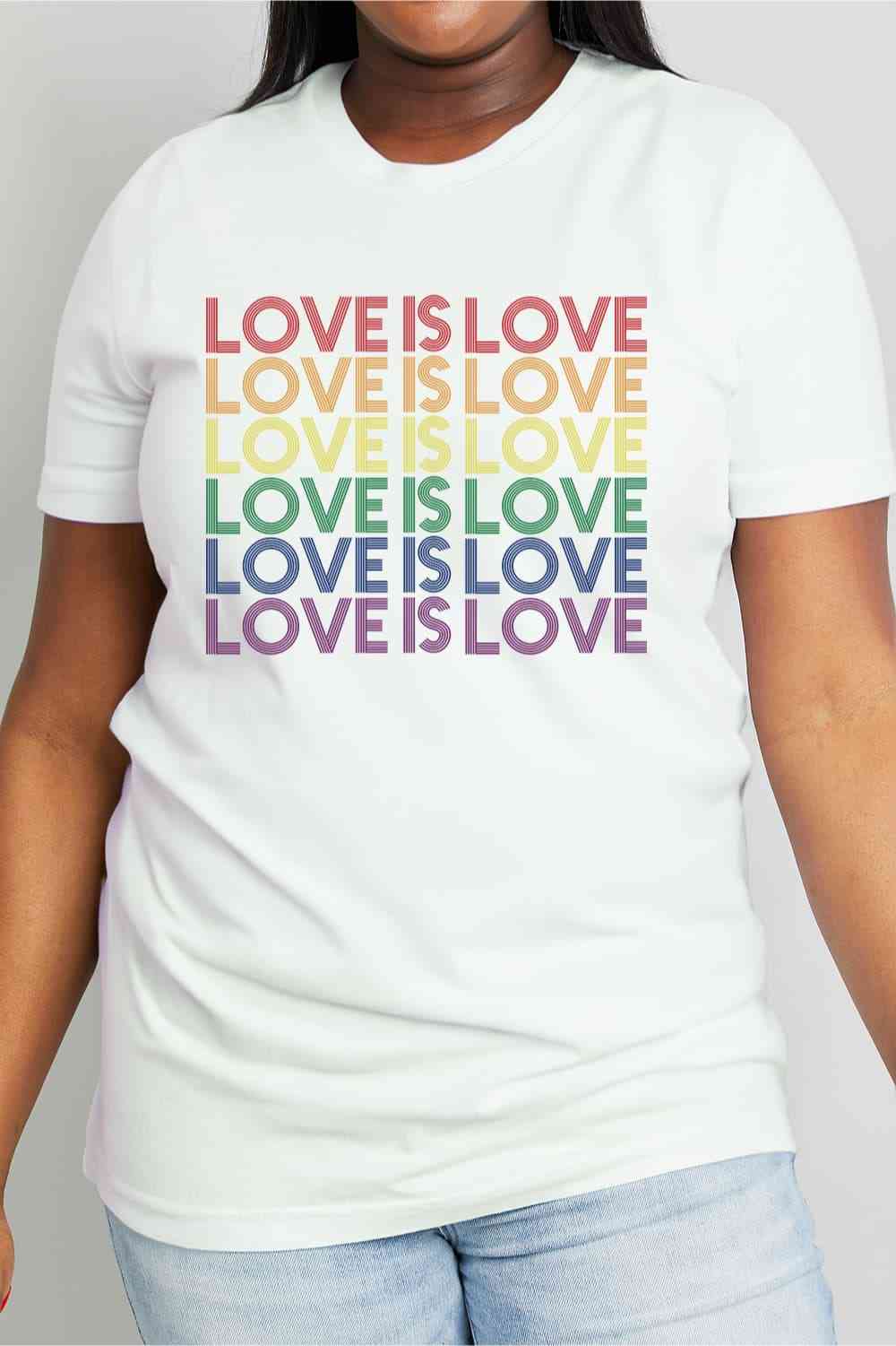 Camiseta de algodón con gráfico LOVE IS LOVE de tamaño completo de Simply Love