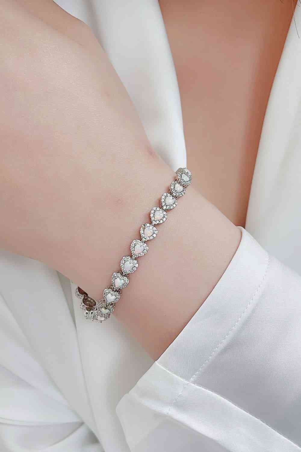 Bracelet coeur opale en argent sterling 925