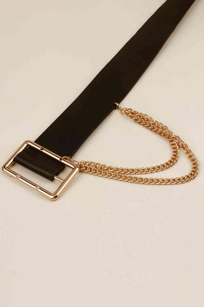 Ceinture large en cuir PU avec chaîne