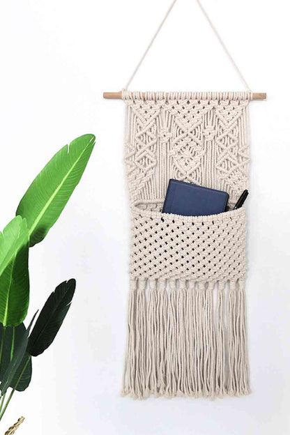 Macramé bolsillo de almacenamiento para colgar en la pared