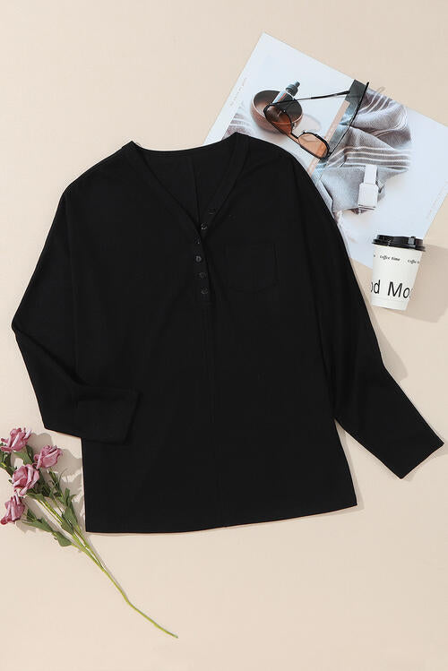 Half Button Long Sleeve Top