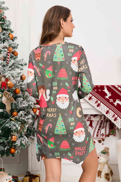 Minivestido de manga larga con cuello en V y elemento navideño