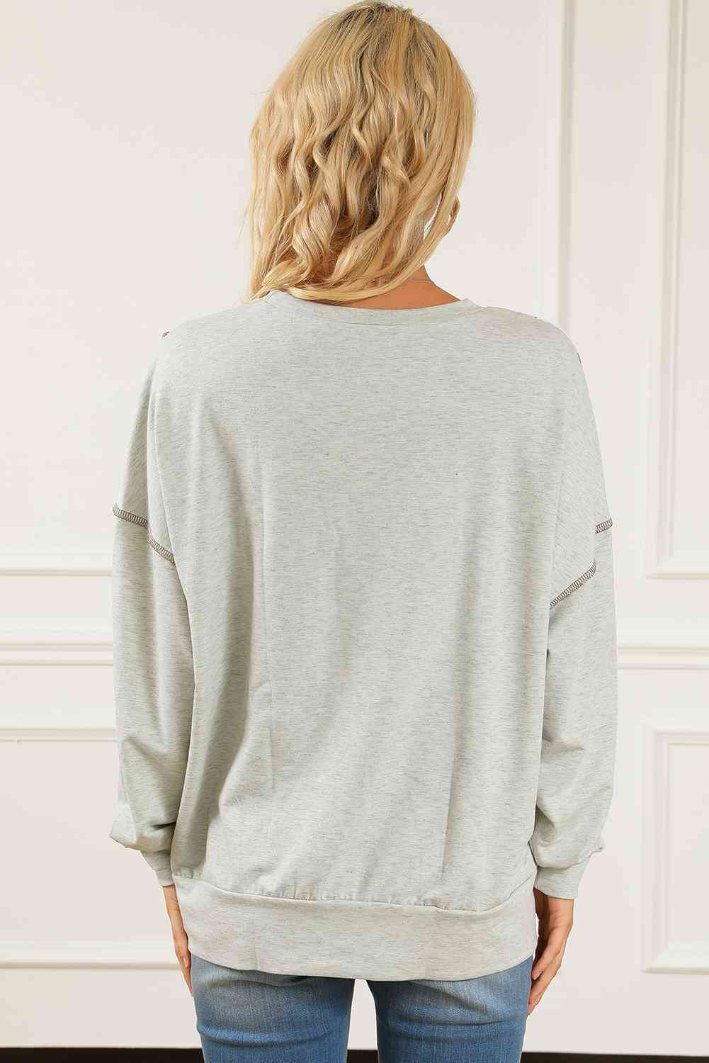 Leopard Exposed Seams Round Neck Sweatshirt