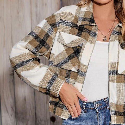 Plaid Zip-Up Collared Jacket