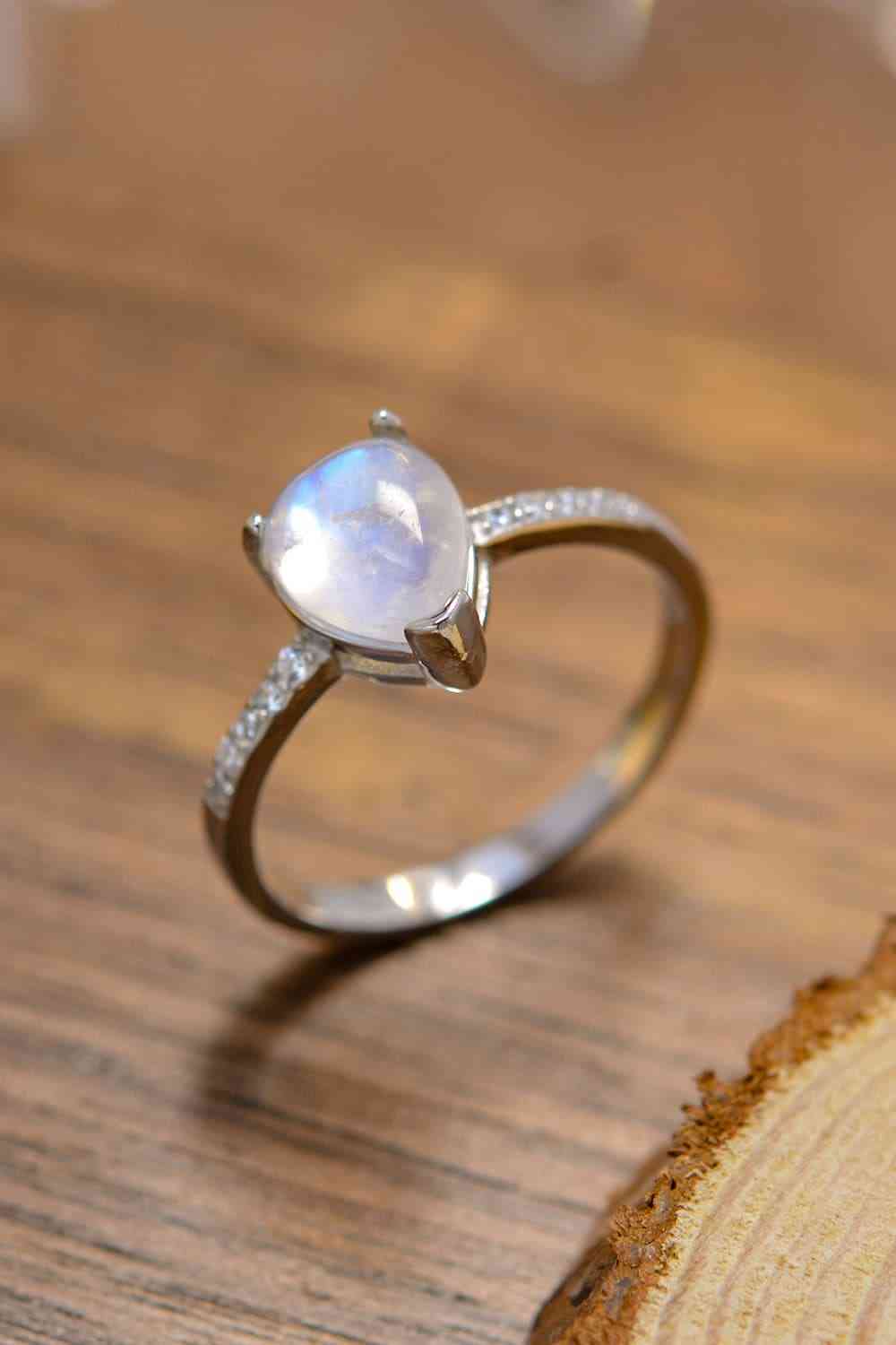 Bague en pierre de lune naturelle de haute qualité, anneau latéral en forme de larme