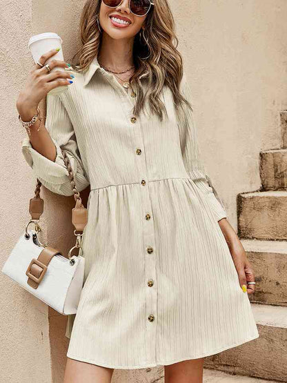 Button-Down Roll-Tab Sleeve Dress