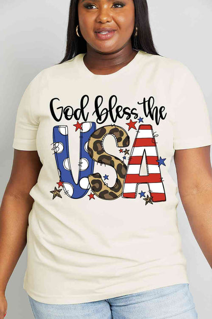 Simply Love Taille complète GOD BLESS THE USA Graphic Cotton Tee