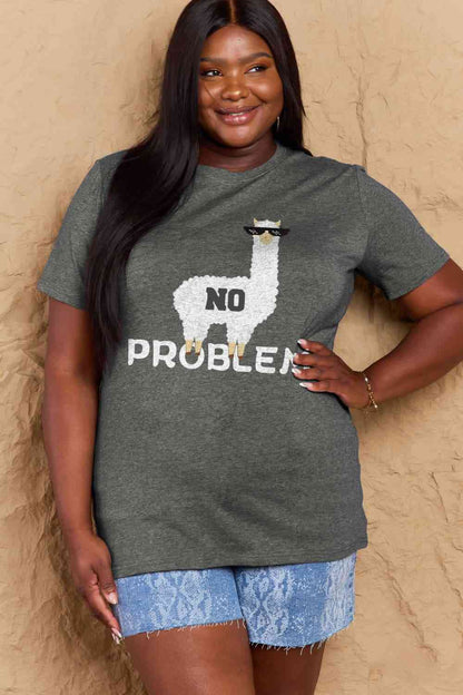 Simply Love T-shirt en coton graphique NO PROBLEM pleine taille