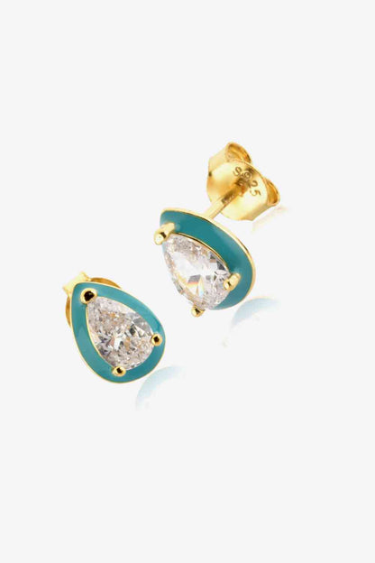 925 Sterling Silver Zircon Teardrop Stud Earrings