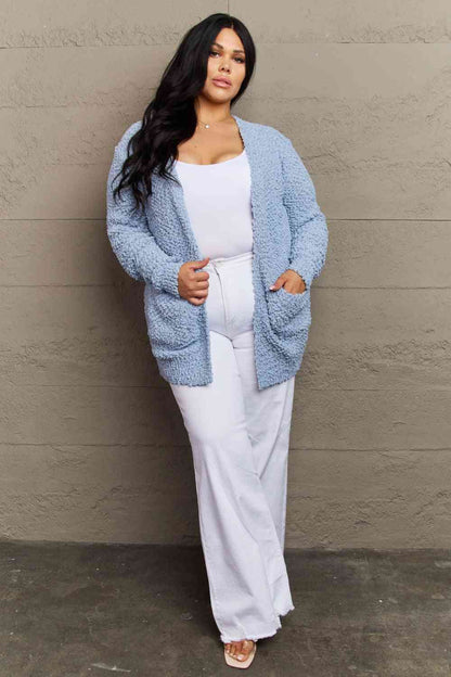 Zenana Falling For You Full Size Open Front Popcorn Cardigan