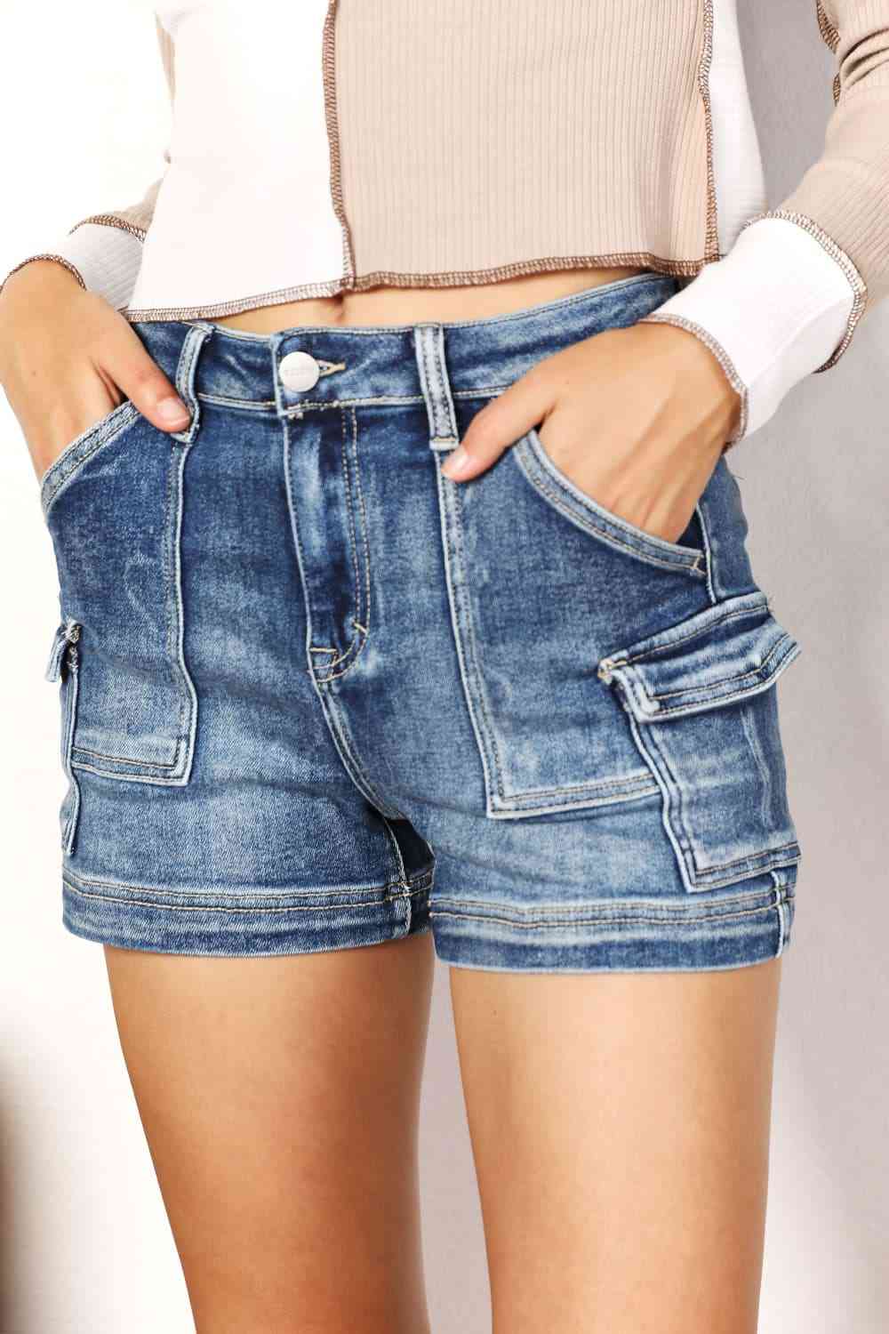 RISEN Shorts con bolsillo cargo lateral de talle alto y tamaño completo