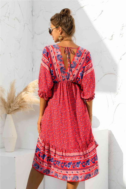 Vestido estampado bohemio con cuello en V