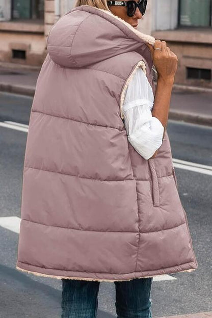 Gilet long à capuche zippé