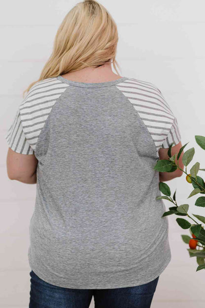 T-shirt rayé à manches raglan de grande taille