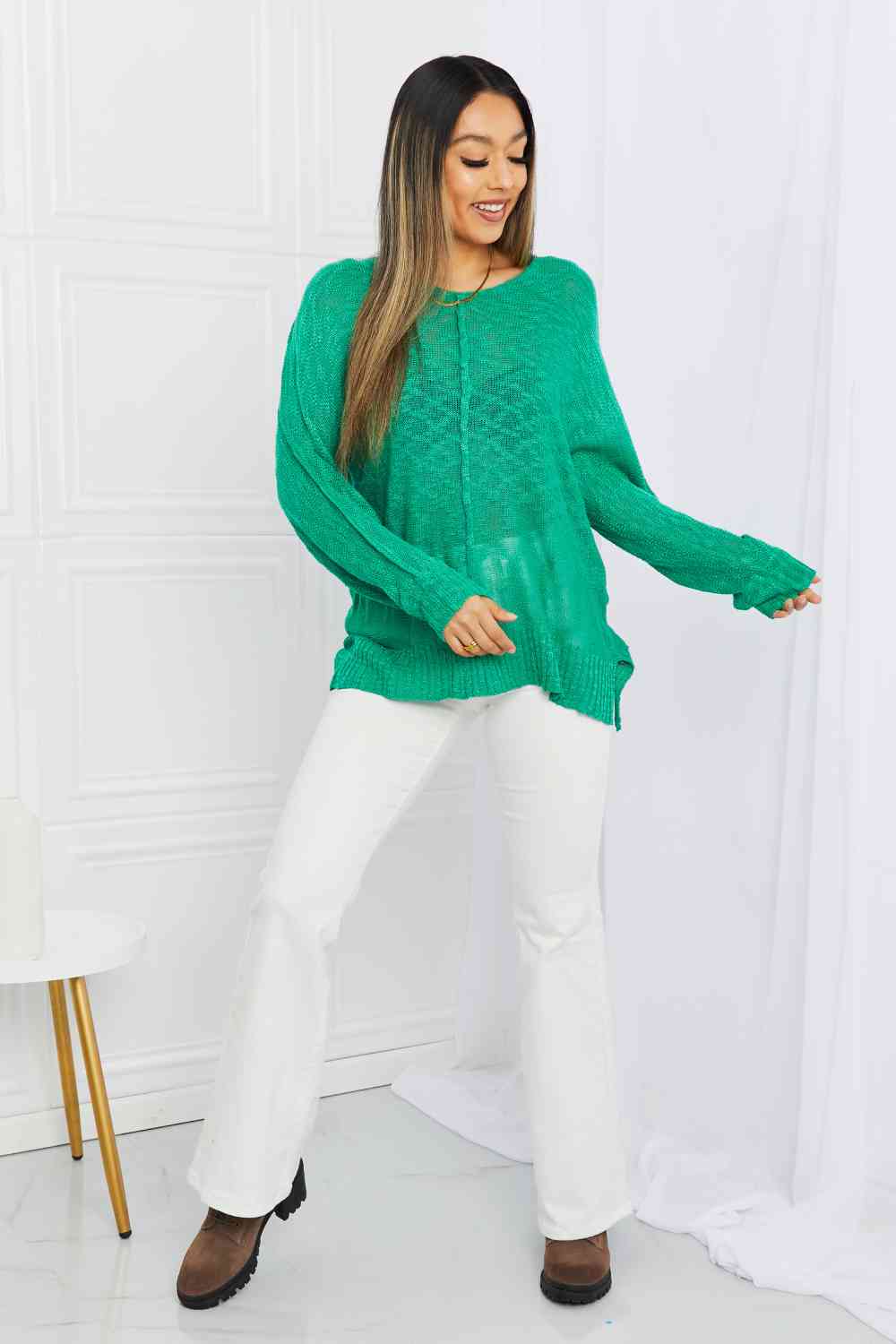 Haut en tricot fendu à coutures apparentes Mittoshop en vert Kelly