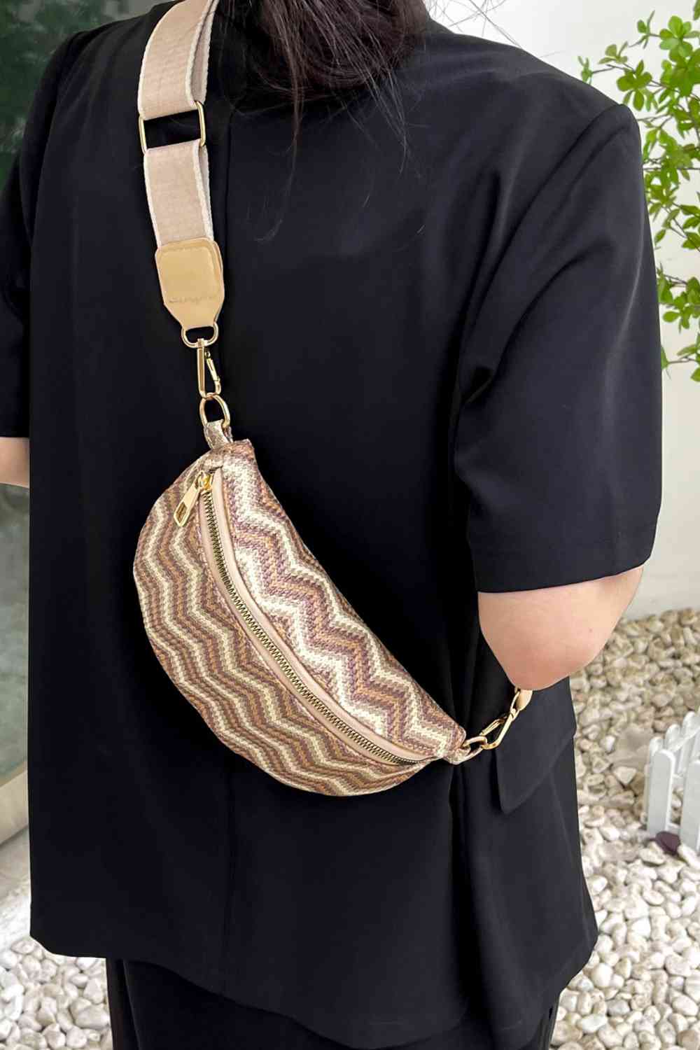 Adored Chevron Straw Sling Bag