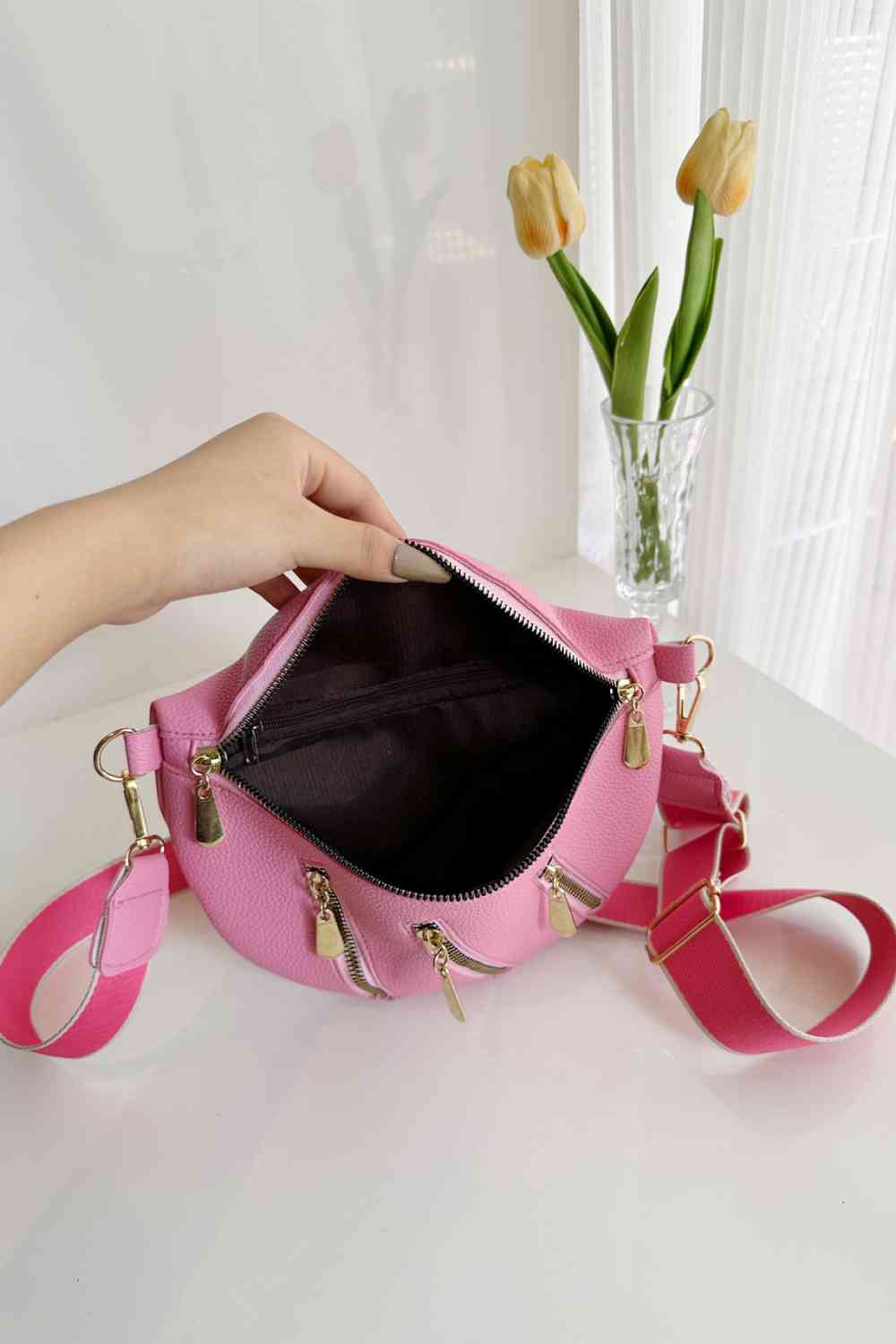 Bolso de hombro con cremallera múltiple de cuero PU