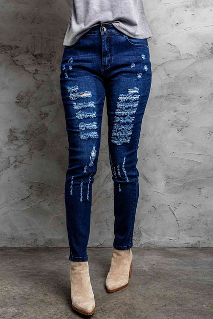 Jean skinny taille mi-haute effet vieilli Baeful