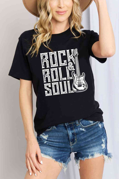 Camiseta de algodón con gráfico ROCK &amp; ROLL SOUL de talla grande de Simply Love