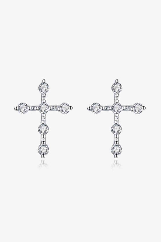 Boucles d'oreilles croix en argent sterling 925 avec zircon