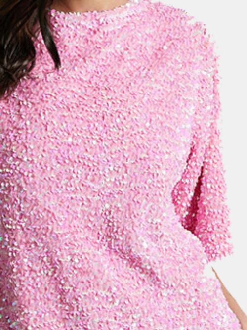 Mini-robe à sequins nouée au dos à manches mi-longues